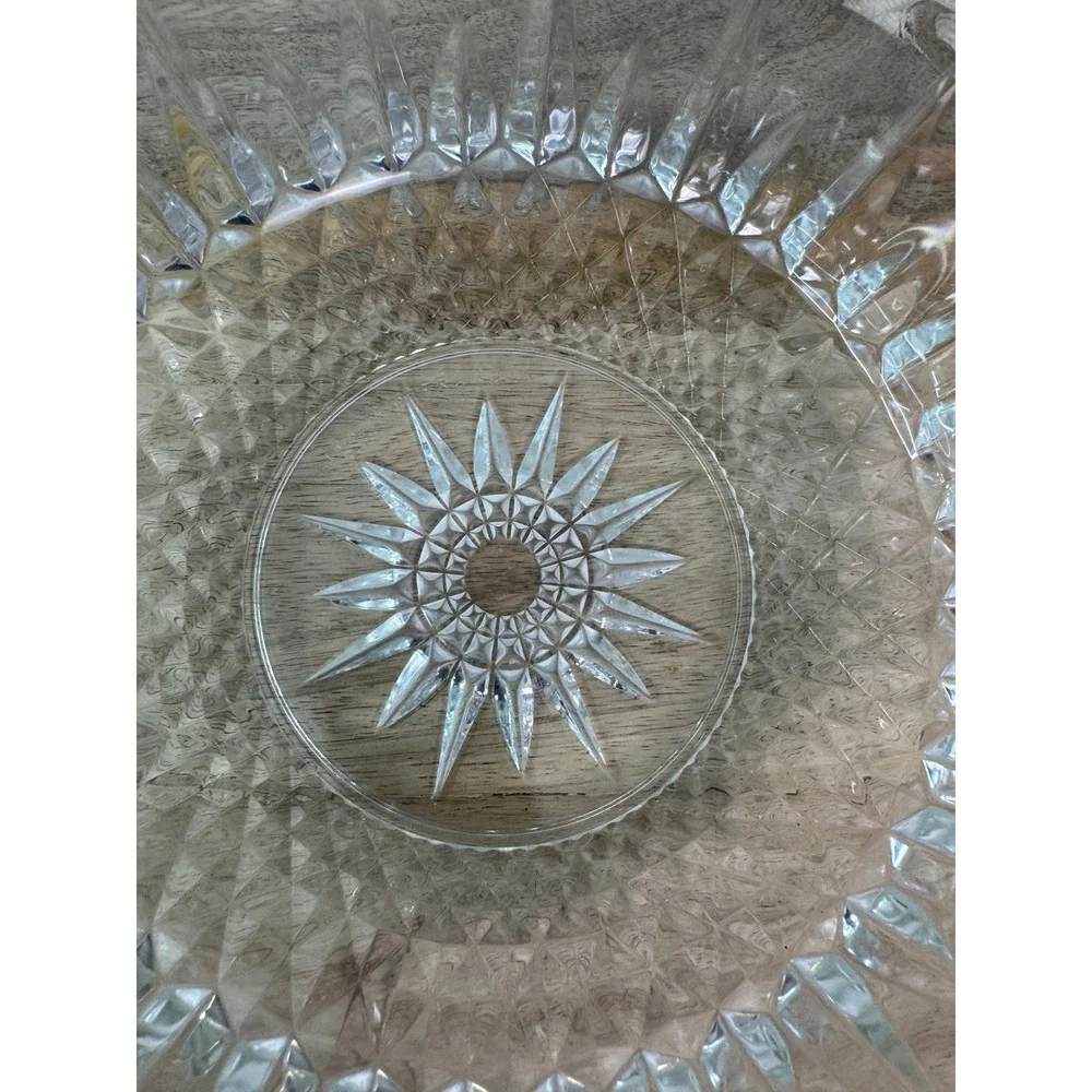 Arcoroc France Glass Serving Bowl 8In Diamond Cut Starburst Pattern ClearVintage